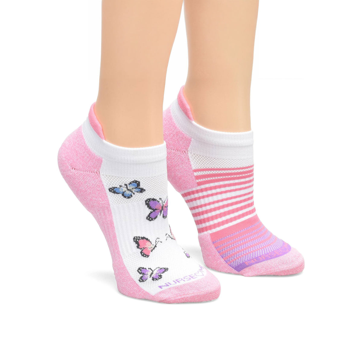 Nurse Mates | Compression Ankle Socks Pink Butterfly (2 Pairs Pack)