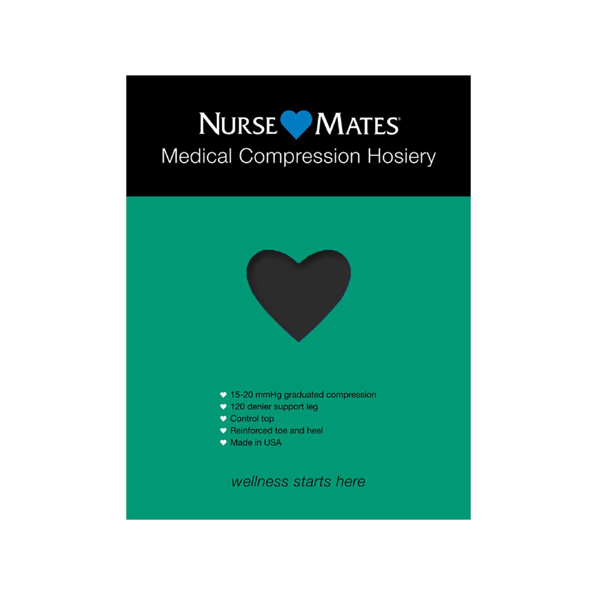 美國 Nurse Mates 藍心護士鞋品牌15-20 mmHg黑色壓力襪褲 正面