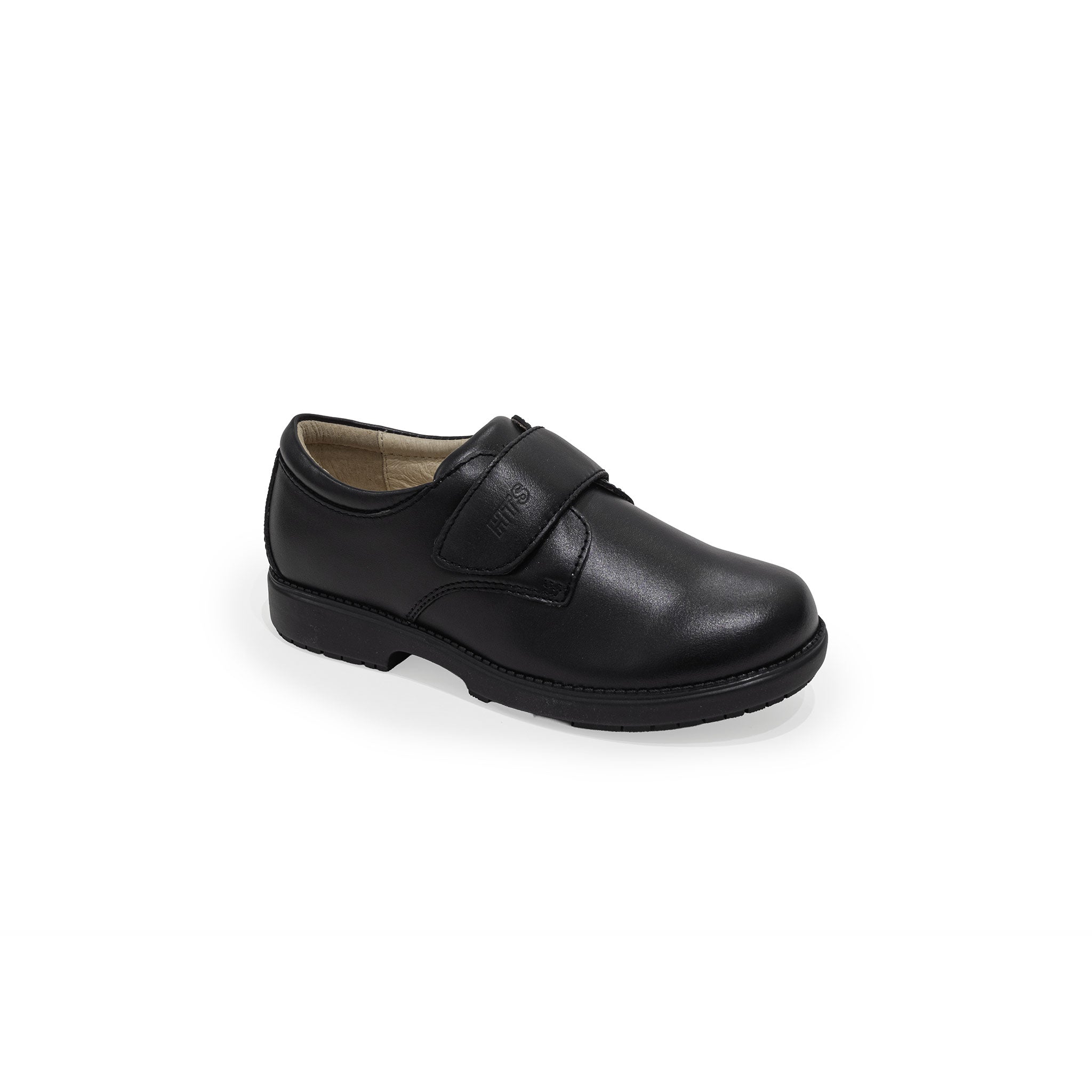 Health Trust Shoes | Boys Vincent Velcro Black Leather School Shoes