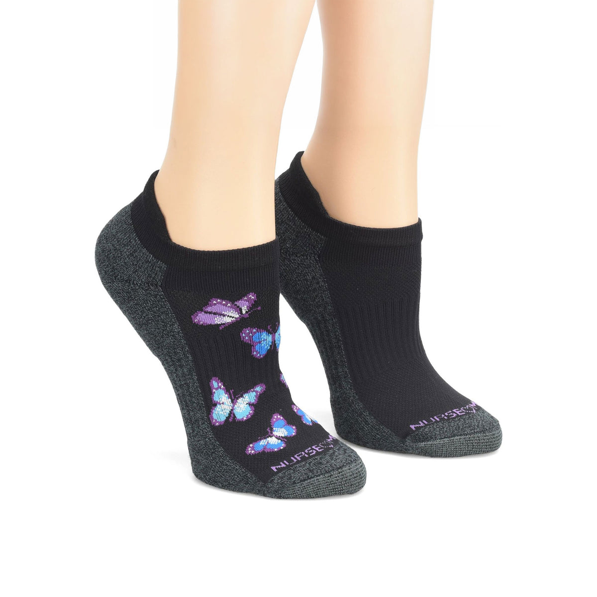 Nurse Mates | Compression Ankle Socks Black Butterfly (2 Pairs Pack)