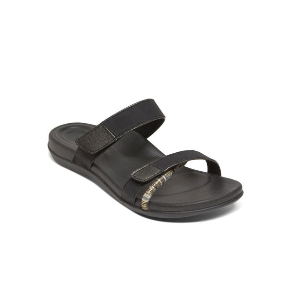 Aetrex Kori Slide Black Sandals Front