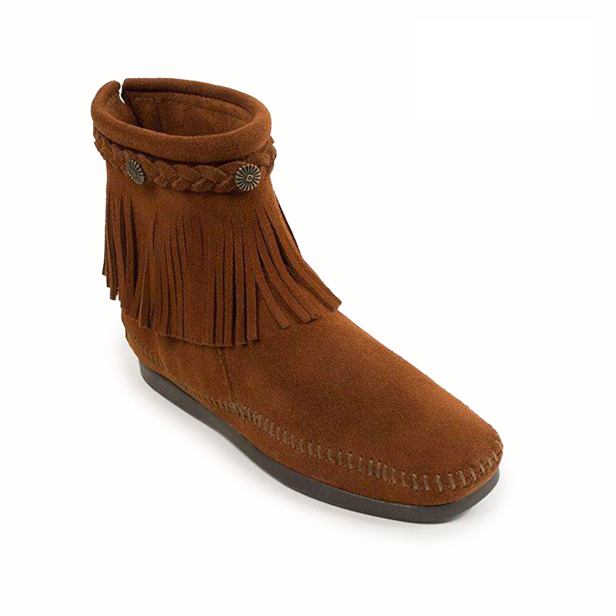 Minnetonka Moccasin High Top Back Zip Boot Brown